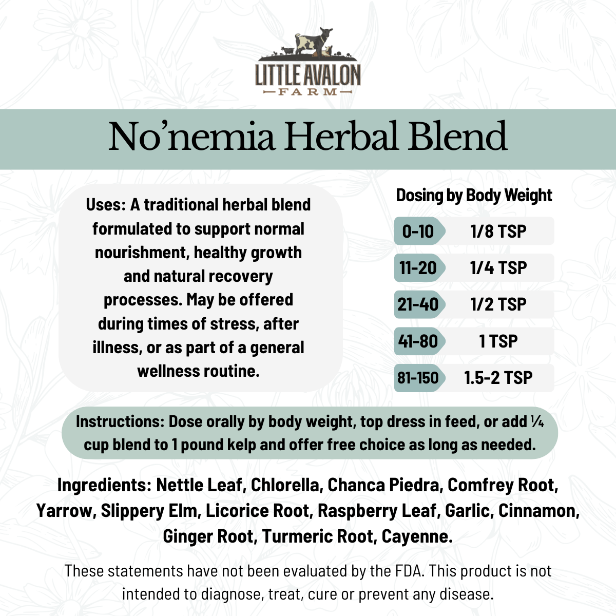 No'nemia Herbal Powder Blend for Animal Vitality Support