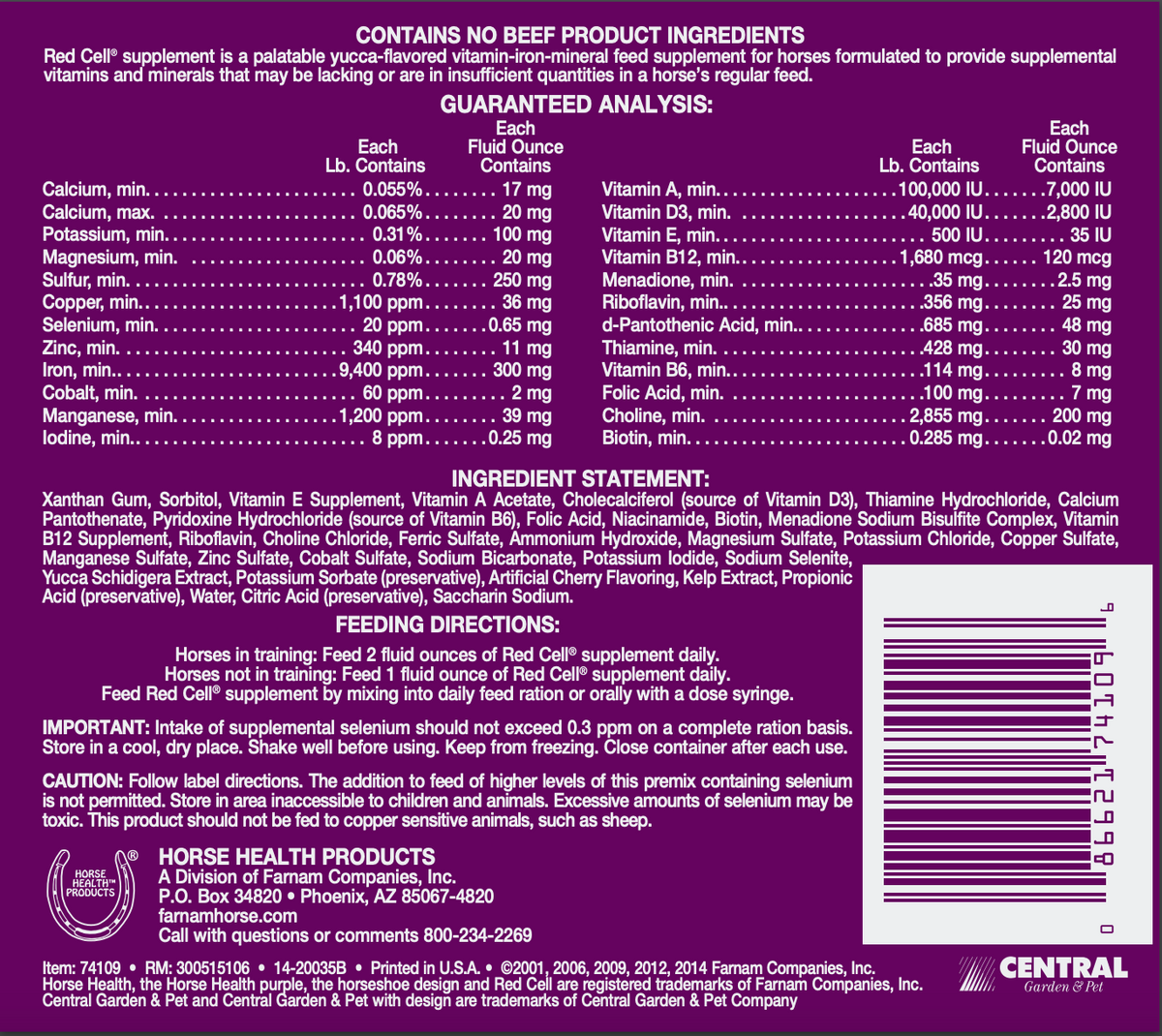 Red Cell Vitamin and Mineral Supplement 32 Ounce