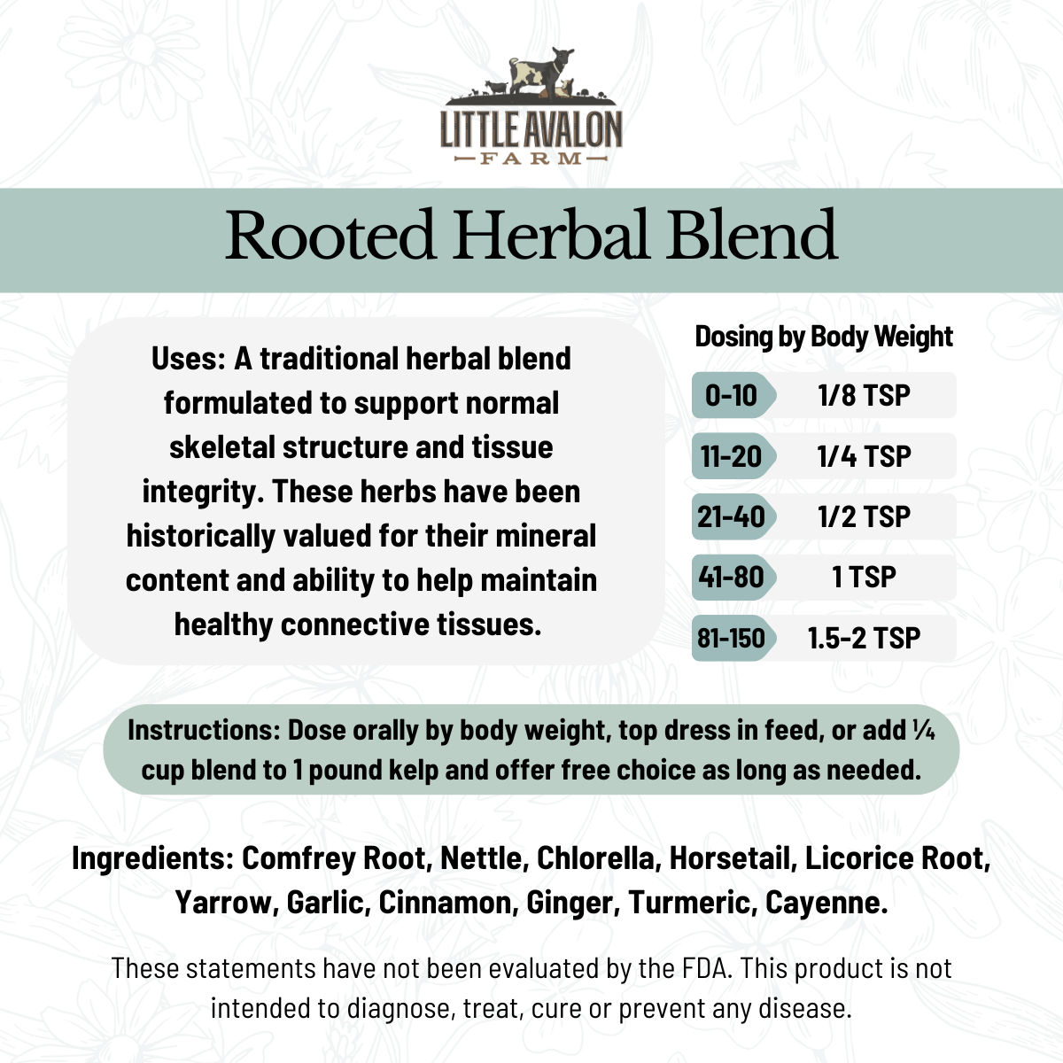 Rooted Herbal Powder Blend | Skeletal & Tissue Support for Animals