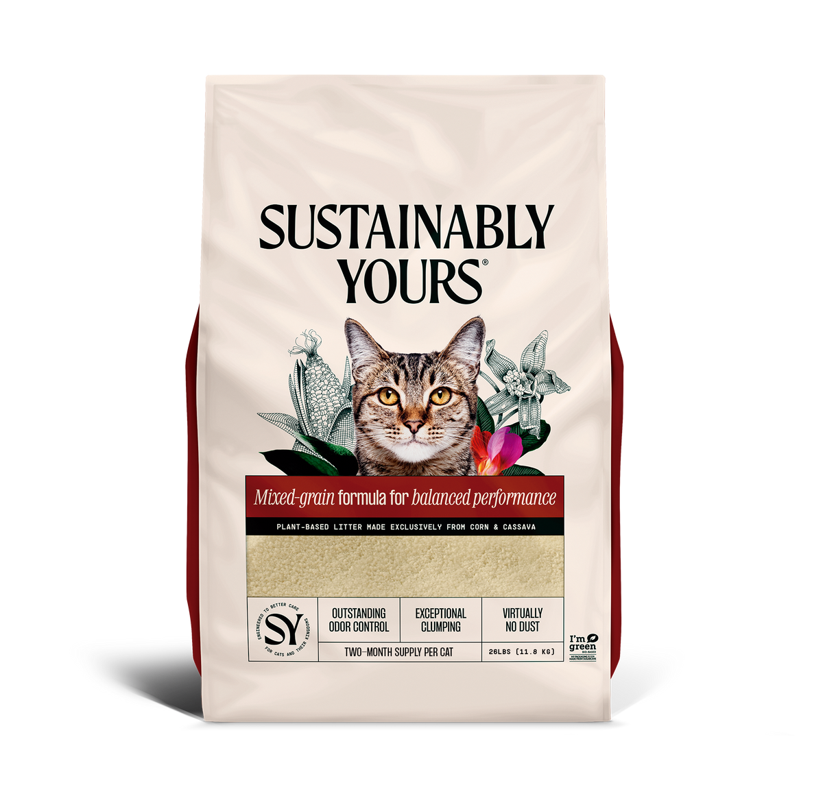 Sustainably Yours Natural Cat Litter, Mixed Grain, 26 lb