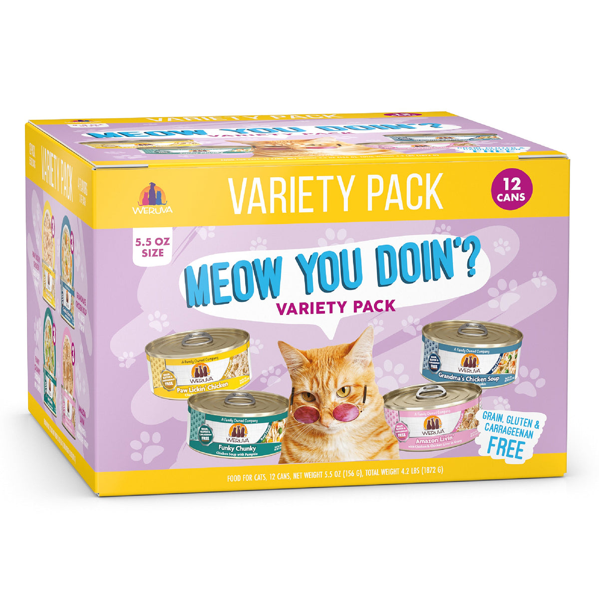 Weruva Classic Cat Meow You Doin'? Variety Pack Cat Food, 12 x 5.5 oz Cans