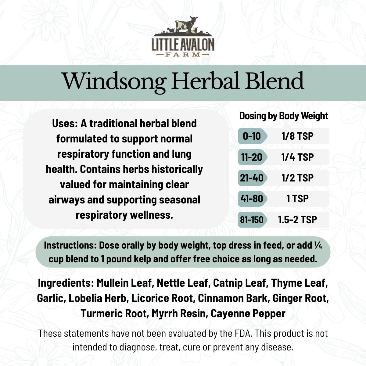 Windsong Herbal Powder Blend for Respiratory Wellness in Animals