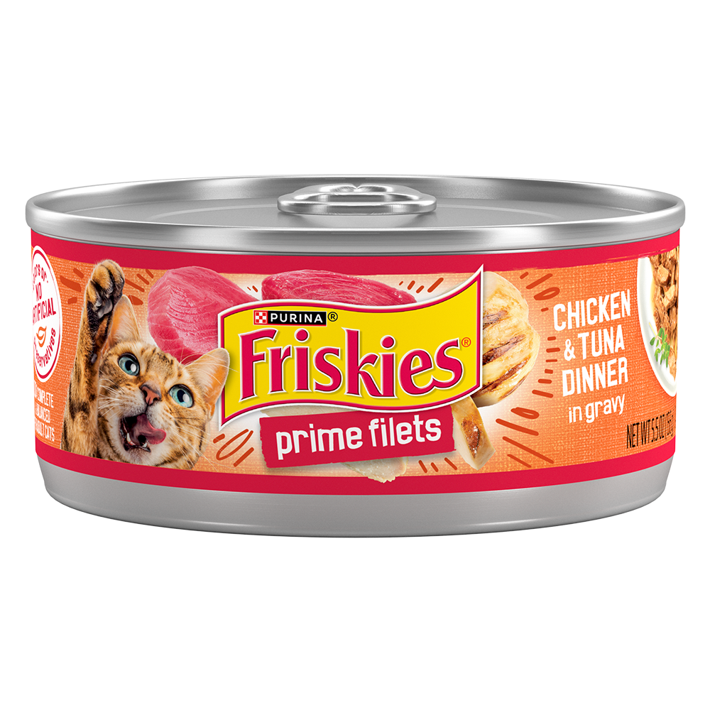 Purina Friskies Prime Filets Chicken & Tuna Dinner in Gravy Wet Cat Food, 5.5 oz Can