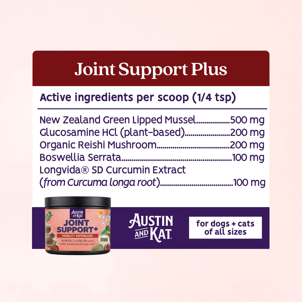 Austin and Kat Joint Support+ Powder (Bakko's) Hip & Joint Meal Topper for Dogs, 60 g