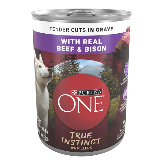 Purina ONE True Instinct Tender Cuts in Gravy with Real Beef & Bison Wet Dog Food, 13 oz Can